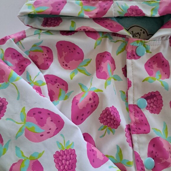 Hatley strawberry raspberry white pink girl raincoat, lined terry size 3 rain - Picture 8 of 8